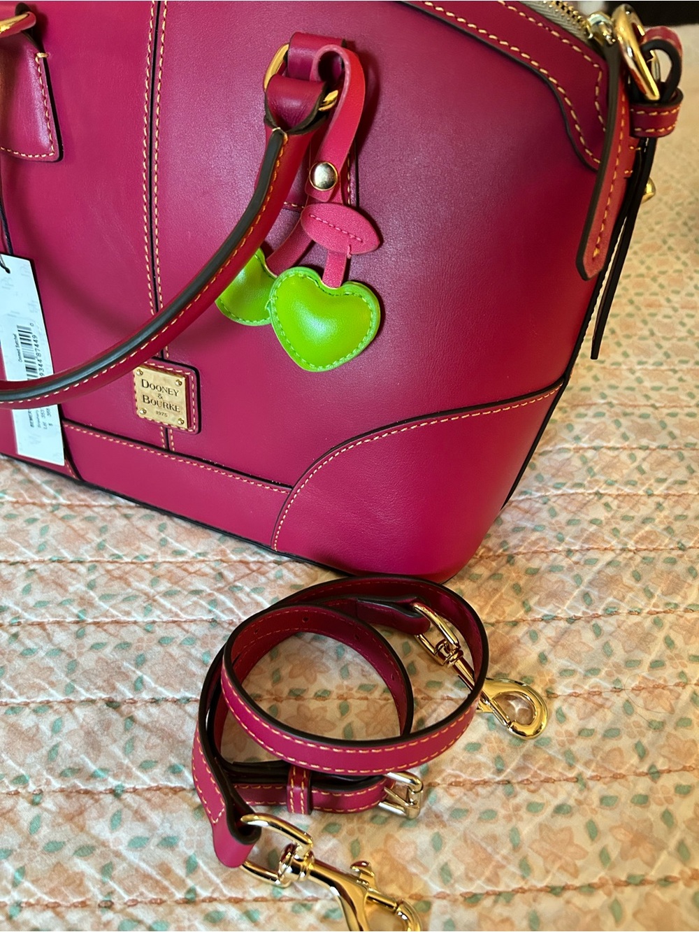Dooney & Bourke Belmar leather Domed Satchel in Strawberry, excellent preowned - Picture 8 of 11